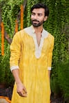 Histori_Yellow Silk, Cotton Beads, Embroidery Shibori Tie-dyed Kurta And Churidar Set _Online_at_Aza_Fashions