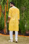 Shop_Histori_Yellow Silk, Cotton Beads, Embroidery Shibori Tie-dyed Kurta And Churidar Set _at_Aza_Fashions