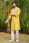 Buy_Histori_Yellow Silk, Cotton Beads, Embroidery Shibori Tie-dyed Kurta And Churidar Set _Online_at_Aza_Fashions