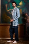 Buy_Histori_Teal Silk, Satin Beads, Embroidery Shibori Tie-dyed Sherwani Jacket Set _Online_at_Aza_Fashions