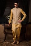 Buy_Histori_Gold Silk, Satin Embroidery, Beads, Sequins Bundi Kurta Set _at_Aza_Fashions