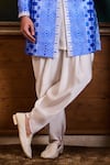 Buy_Histori_Blue Silk, Satin Beads, Embroidery Shibori Tie-dyed Sherwani Set _Online_at_Aza_Fashions