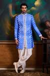 Buy_Histori_Blue Silk, Satin Beads, Embroidery Shibori Tie-dyed Sherwani Set _at_Aza_Fashions