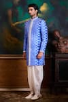 Shop_Histori_Blue Silk, Satin Beads, Embroidery Shibori Tie-dyed Sherwani Set _Online_at_Aza_Fashions