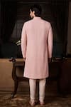 Histori_Peach Silk, Viscose Embroidery, Crystals, Beads Raw Sherwani Set _Online_at_Aza_Fashions