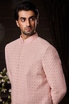 Buy_Histori_Peach Silk, Viscose Embroidery, Crystals, Beads Raw Sherwani Set _Online_at_Aza_Fashions