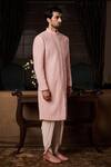 Shop_Histori_Peach Silk, Viscose Embroidery, Crystals, Beads Raw Sherwani Set _Online_at_Aza_Fashions