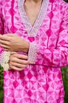 Histori_Fuchsia Silk, Cotton Beads, Embroidery Shibori Tie-dyed Short Kurta And Pant Set _Online_at_Aza_Fashions