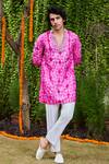 Buy_Histori_Fuchsia Silk, Cotton Beads, Embroidery Shibori Tie-dyed Short Kurta And Pant Set _at_Aza_Fashions