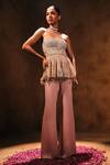 Shop_Mukta Sabharwal_Pink Tulle, Georgette, Crepe Beads, Sequins Noor Embroidered Peplum Top Set _at_Aza_Fashions