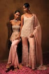 Shop_Mukta Sabharwal_Pink Tulle, Georgette, Crepe Beads, Sequins Noor Embroidered Peplum Top Set _Online_at_Aza_Fashions