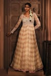 Mukta Sabharwal_Cream Georgette, Tulle Embroidery, Sequins Gulnaar Printed Anarkali Set _Online_at_Aza_Fashions