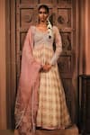Buy_Mukta Sabharwal_Cream Georgette, Tulle Embroidery, Sequins Gulnaar Printed Anarkali Set _at_Aza_Fashions