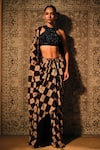 Mukta Sabharwal_Navy Georgette, Tulle Sequins, Zehan Printed Pre-stitched Saree With Blouse _at_Aza_Fashions
