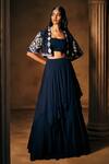 Buy_Mukta Sabharwal_Navy Georgette, Crepe Sequins, Beads, Rangat Embellished Jacket Lehenga Set _at_Aza_Fashions