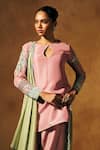 Mukta Sabharwal_Pink Silk, Shantoon, Tissue Embroidery Keyhole Neck Eshani Kurta Set _Online_at_Aza_Fashions