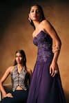 Buy_Mukta Sabharwal_Purple Georgette, Crepe Embroidery, Sequins, Beads Yahvi Corset With Lehenga _Online_at_Aza_Fashions
