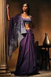 Buy_Mukta Sabharwal_Purple Silk, Tulle Embroidery, Sequins Square Nyra Embellished Saree With Blouse _at_Aza_Fashions