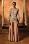 Buy_Mukta Sabharwal_Pink Organza, Tissue Embroidery Vishakha Embellished Jacket With Flared Pant _at_Aza_Fashions
