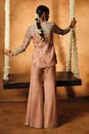 Shop_Mukta Sabharwal_Pink Organza, Tissue Embroidery Vishakha Embellished Jacket With Flared Pant _at_Aza_Fashions