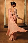 Shop_Mukta Sabharwal_Peach Georgette, Tulle Embroidery Zehan Printed Pre-stitched Saree With Blouse _at_Aza_Fashions