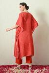 Shop_OHH CROW_Orange , Chanderi Embroidery V-neck Bandhani Print Kaftan And Pant Set _at_Aza_Fashions