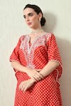 Buy_OHH CROW_Orange , Chanderi Embroidery V-neck Bandhani Print Kaftan And Pant Set _Online_at_Aza_Fashions