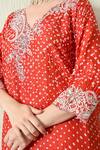 Buy_OHH CROW_Orange , Chanderi Embroidery V-neck Bandhani Kaftan And Pant Set _Online_at_Aza_Fashions