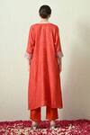 Shop_OHH CROW_Orange , Chanderi Embroidery V-neck Bandhani Kaftan And Pant Set _at_Aza_Fashions