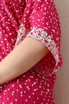 OHH CROW_Pink , Chanderi Embroidery, Zari V-neck Bandhani Kaftan And Pant Set _Online_at_Aza_Fashions