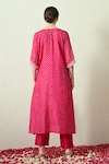Shop_OHH CROW_Pink , Chanderi Embroidery, Zari V-neck Bandhani Kaftan And Pant Set _at_Aza_Fashions