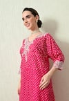 OHH CROW_Pink Chanderi Silk Embroidery V-neck Bandhani Kaftan And Pant Set _Online_at_Aza_Fashions