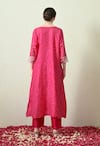 Shop_OHH CROW_Pink Chanderi Silk Embroidery V-neck Bandhani Kaftan And Pant Set _at_Aza_Fashions