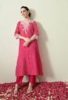 Shop_OHH CROW_Pink Chanderi Silk Embroidery V-neck Bandhani Kaftan And Pant Set _Online_at_Aza_Fashions