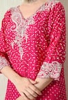 OHH CROW_Pink Chanderi Silk Embroidery V-neck Bandhani Kaftan And Pant Set _at_Aza_Fashions
