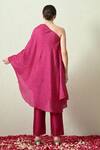 Shop_OHH CROW_Magenta , Chanderi Embroidery One Shoulder Bandhani Kaftan And Pant Set _at_Aza_Fashions