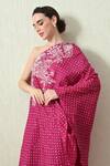 OHH CROW_Magenta , Chanderi Embroidery One Shoulder Bandhani Kaftan And Pant Set _Online_at_Aza_Fashions