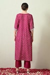 Shop_OHH CROW_Magenta Chanderi Silk Embroidery, Zari V-neck Bandhani Kaftan And Pant Set _at_Aza_Fashions