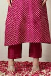 OHH CROW_Magenta Chanderi Silk Embroidery, Zari V-neck Bandhani Kaftan And Pant Set _Online_at_Aza_Fashions