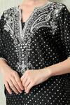 Shop_OHH CROW_Black , Chanderi Embroidery V-neck Bandhani Print Kaftan And Pant Set _Online_at_Aza_Fashions