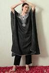 Buy_OHH CROW_Black , Chanderi Embroidery V-neck Bandhani Print Kaftan And Pant Set 