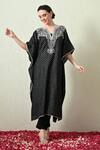 Buy_OHH CROW_Black , Chanderi Embroidery V-neck Bandhani Print Kaftan And Pant Set _at_Aza_Fashions