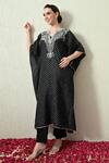 Shop_OHH CROW_Black , Chanderi Embroidery V-neck Bandhani Print Kaftan And Pant Set 