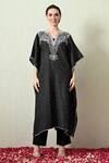 OHH CROW_Black , Chanderi Embroidery V-neck Bandhani Print Kaftan And Pant Set _Online