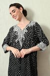 Buy_OHH CROW_Black , Chanderi Embroidery V-neck Bandhani Pattern Kaftan And Pant Set _Online_at_Aza_Fashions