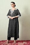 Buy_OHH CROW_Black , Chanderi Embroidery V-neck Bandhani Pattern Kaftan And Pant Set _at_Aza_Fashions