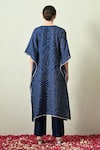 Shop_OHH CROW_Navy , Chanderi Embroidery V-neck Printed Kaftan And Pant Set _at_Aza_Fashions
