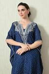OHH CROW_Navy , Chanderi Embroidery V-neck Printed Kaftan And Pant Set _Online_at_Aza_Fashions