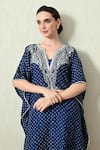 Buy_OHH CROW_Navy , Chanderi Embroidery V-neck Printed Kaftan And Pant Set _Online_at_Aza_Fashions