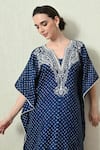 Shop_OHH CROW_Navy , Chanderi Embroidery V-neck Printed Kaftan And Pant Set _Online_at_Aza_Fashions